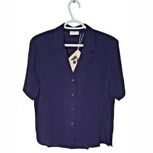 Frank And Oak Women's Blouse Size XS/XL Blue Short Sleeve Fluid Camp Collar